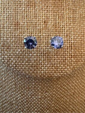 Solid Sterling Silver Tanzanite CZ Stud Earrings